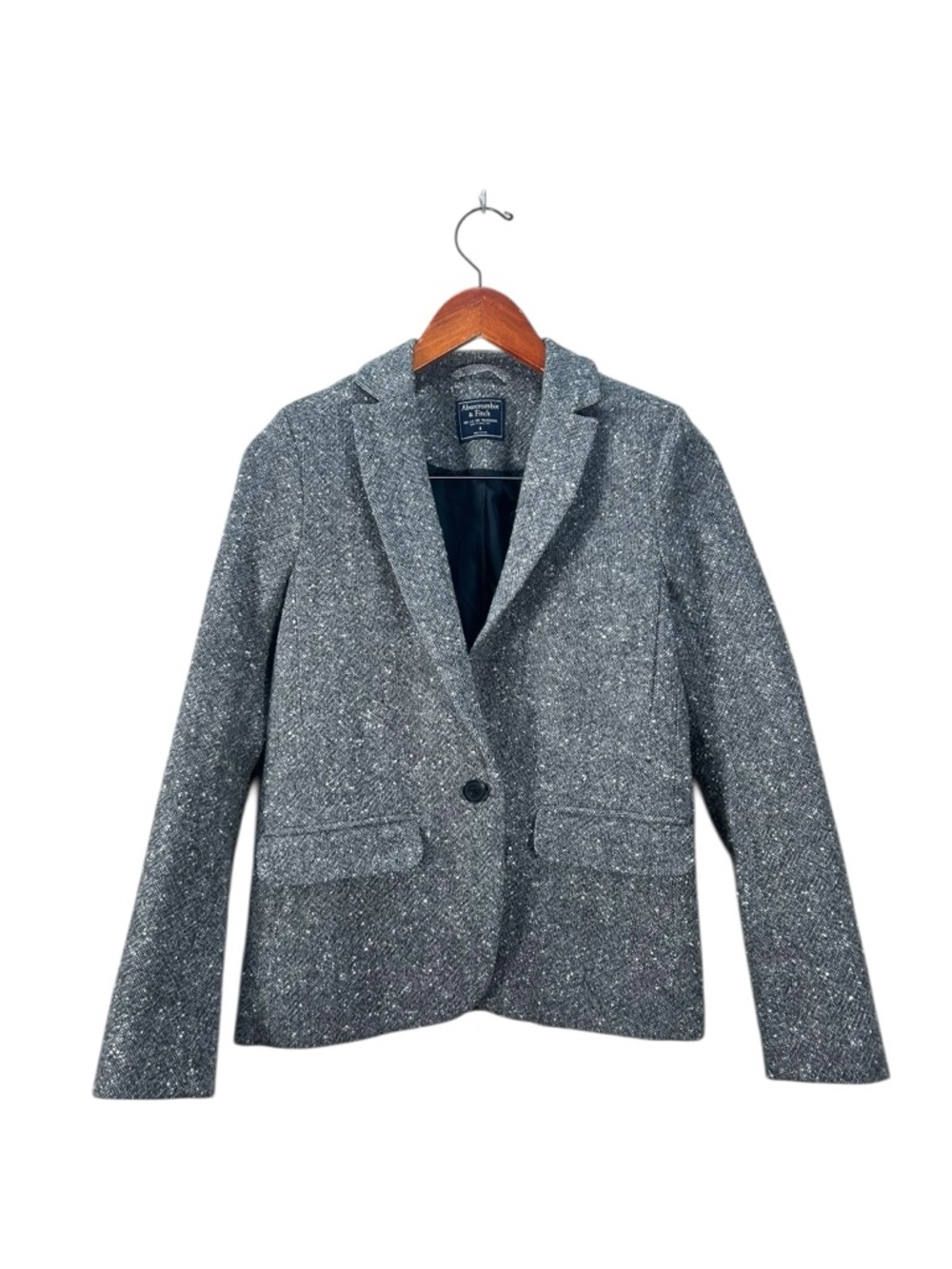 Abercrombie & Fitch Gray Textured Wool Blend Single Button Fitted Blazer Size 4